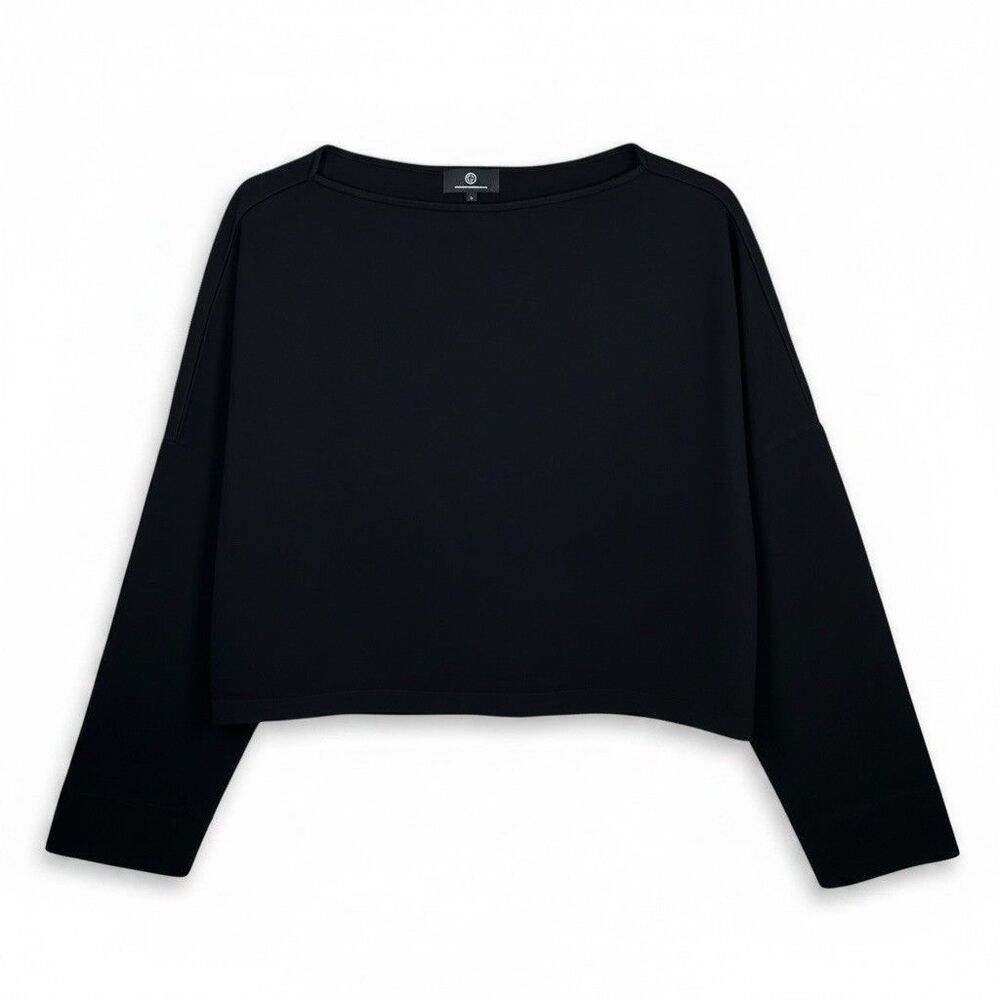 AG Adriano Goldschmied Shirt Womens S Black Drop Shoulder Slouchy Boxy Crop NEW